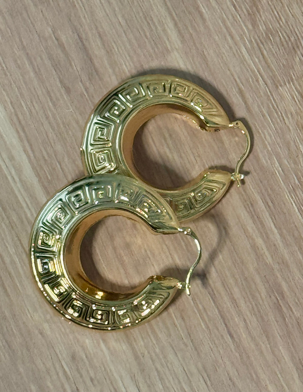 Gold Color Medium Greek Key Hoop Earrings (Pierced)