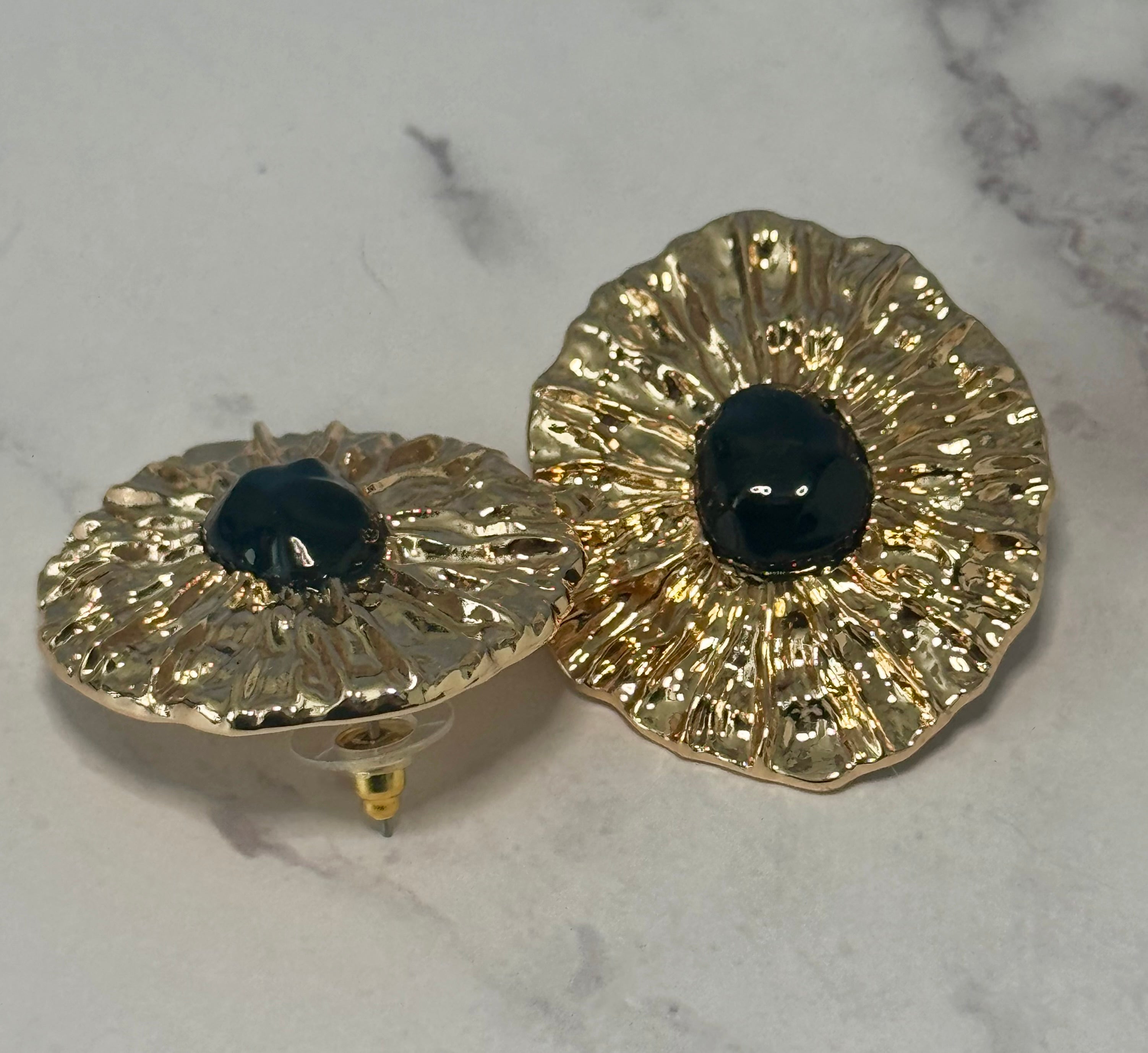 Gold and Black Statement Earrings (Pierced)