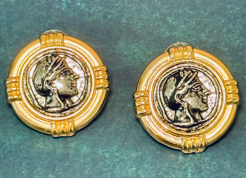 Gold and Silver Coin Profile Earrings (Pierced)