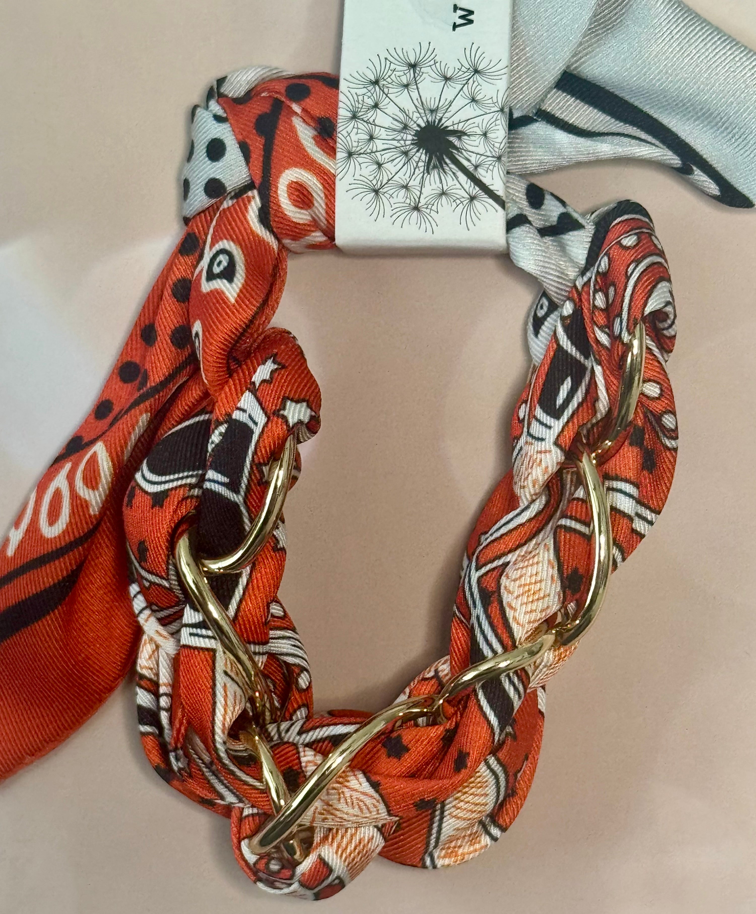 Scarf & Gold Chain Tie Bracelet Orange