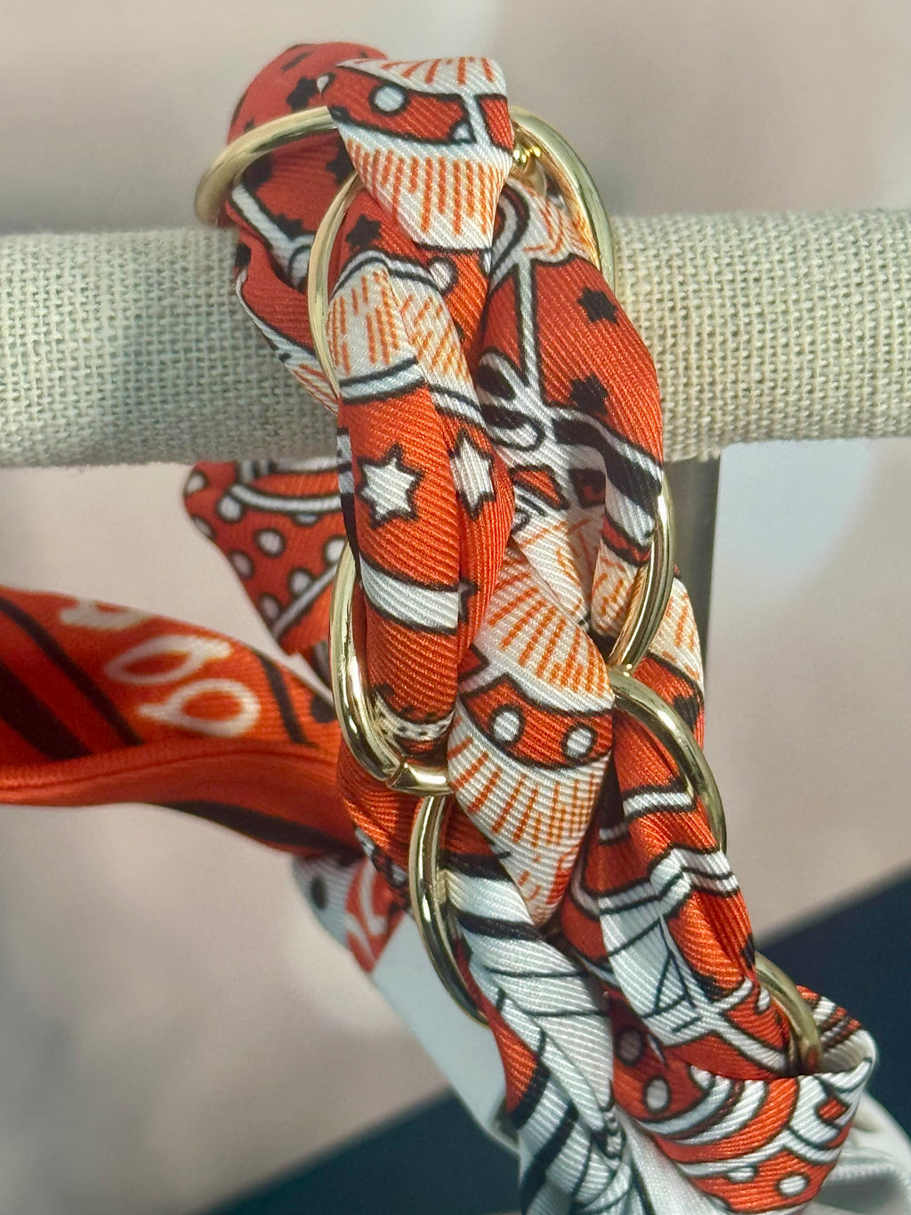 Scarf & Gold Chain Tie Bracelet Orange