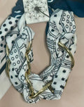 Scarf & Gold Chain Tie Bracelet White & Navy
