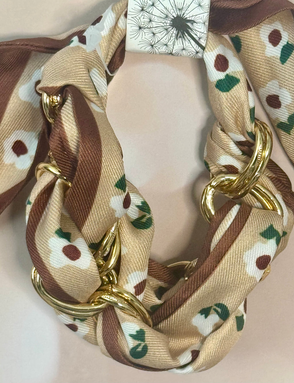 Scarf & Gold Chain Tie Bracelet Brown Tones