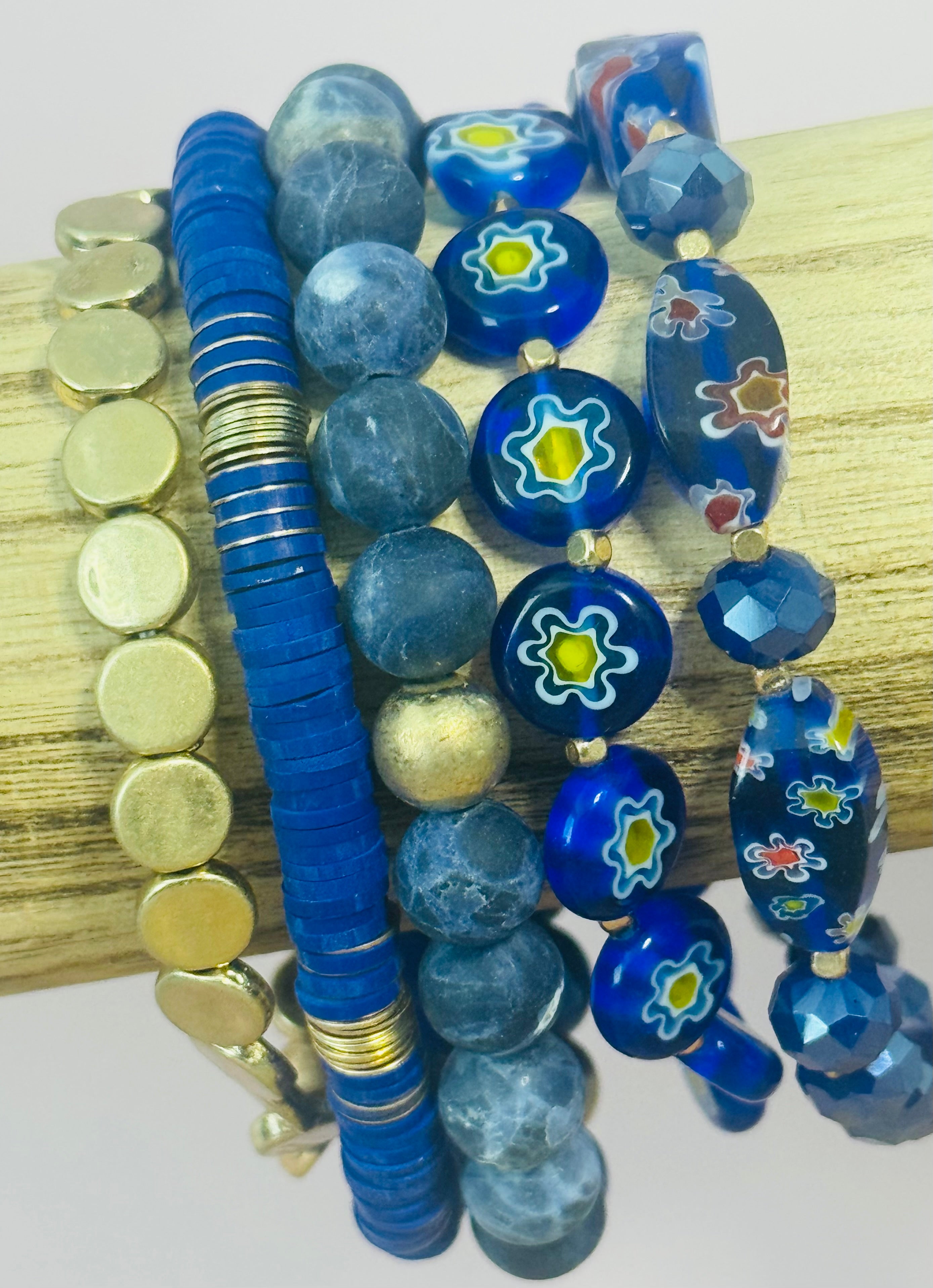Blue & Gold Beaded Bracelet Set
