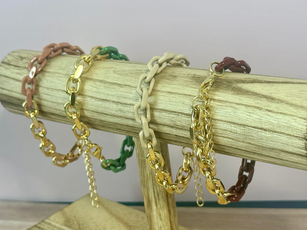 Split Luxe Chain Bracelet Gold and (Burgundy, or Green, or Neutral or Brown)