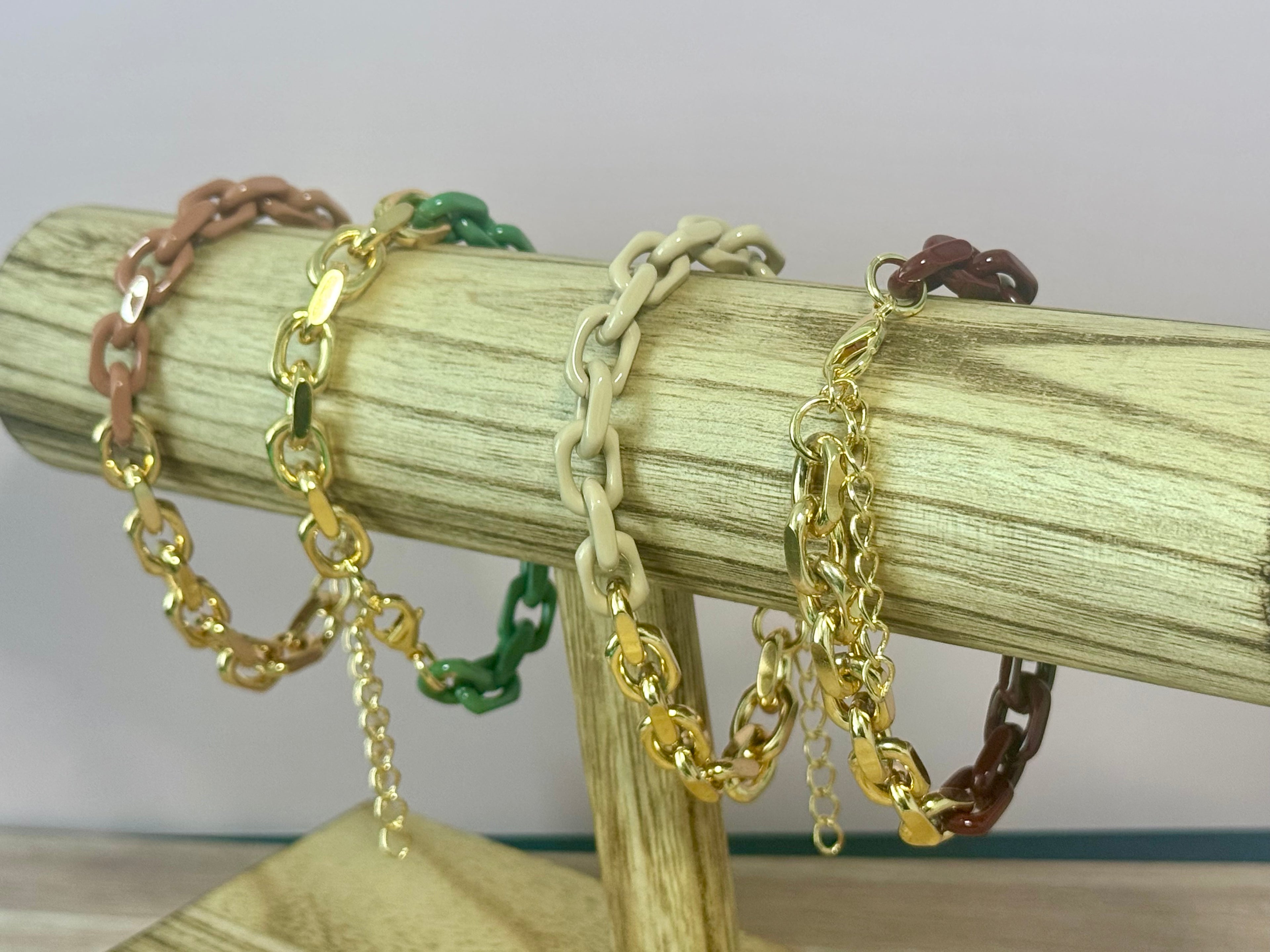 Split Luxe Chain Bracelet Gold and (Burgundy, or Green, or Neutral or Brown)