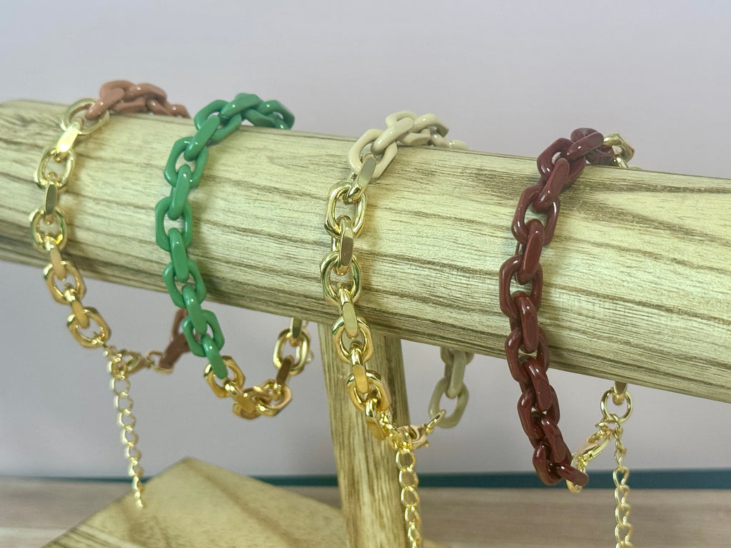 Split Luxe Chain Bracelet Gold and (Burgundy, or Green, or Neutral or Brown)