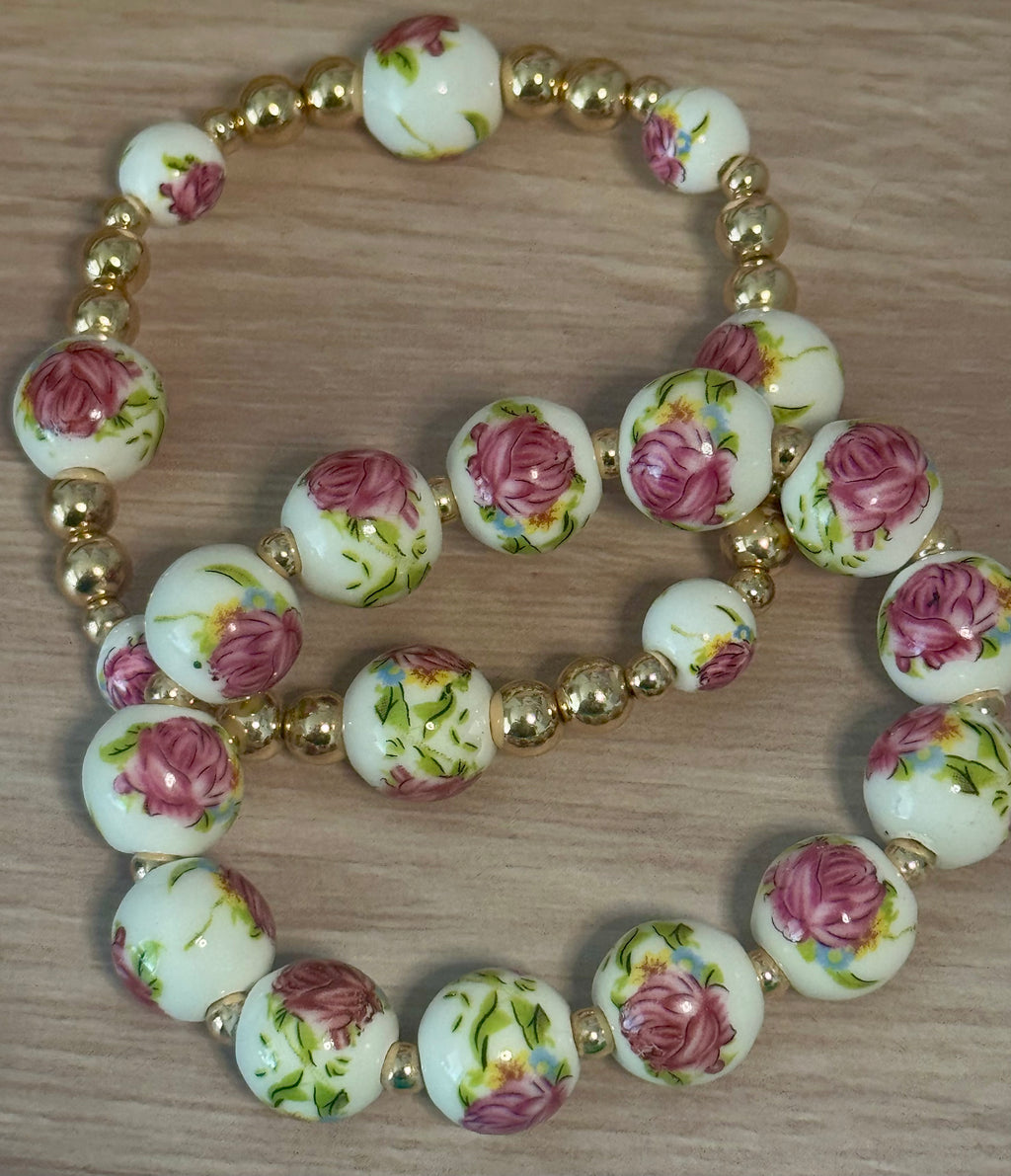 Pink Garden Gold Accent Bracelet Set