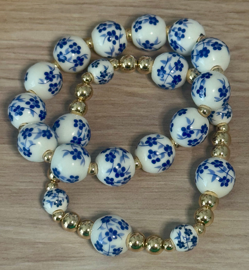 Blue Garden Gold Accent Bracelet Set