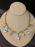 Blue Bloom & Bow Charm Paper Clip Necklace – Gold