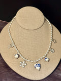 Sweet Garden Beaded Charm Necklace - White, Silver & Blue