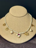 Sweet Garden Beaded Charm Necklace - White, Gold & Pink