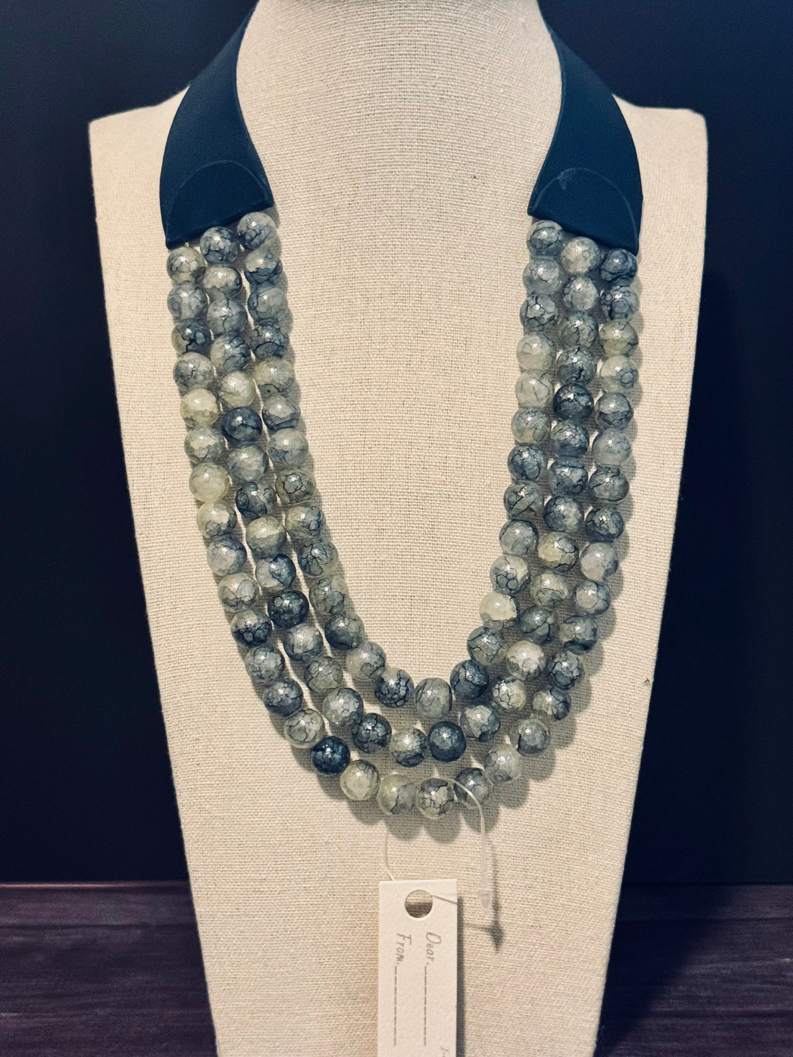 Navy Strand Faux Leather Beaded Necklace – Magnetic Clasp