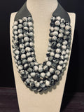 Grey Marble Beaded Multi-Strand Necklace – Faux Leather Magnetic Closure
