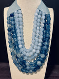 Coastal Blue Beaded Necklace – Faux Leather Magnetic Closure