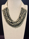 Beige Beaded Necklace – Leather Snap Closure with Extension