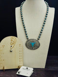 Western Teal Bullhead Pendant & Earring Set – Silver