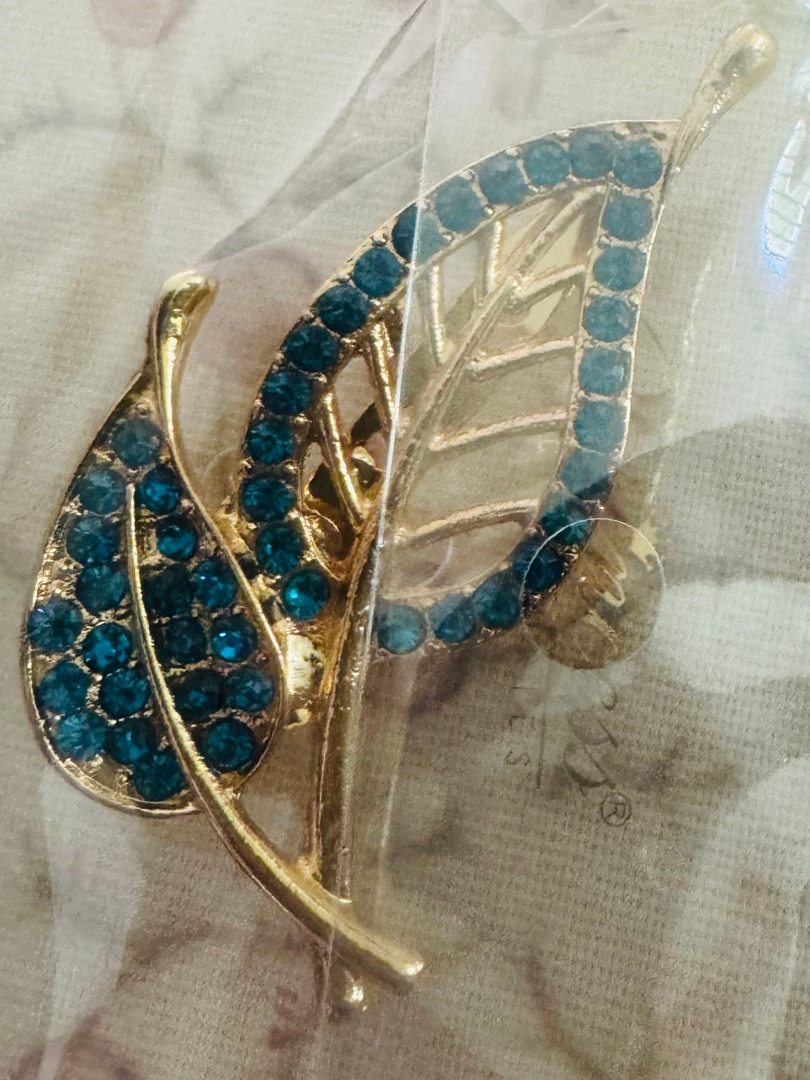 Beaded Rhinestone Leaf Brooch (Multiple Colors)