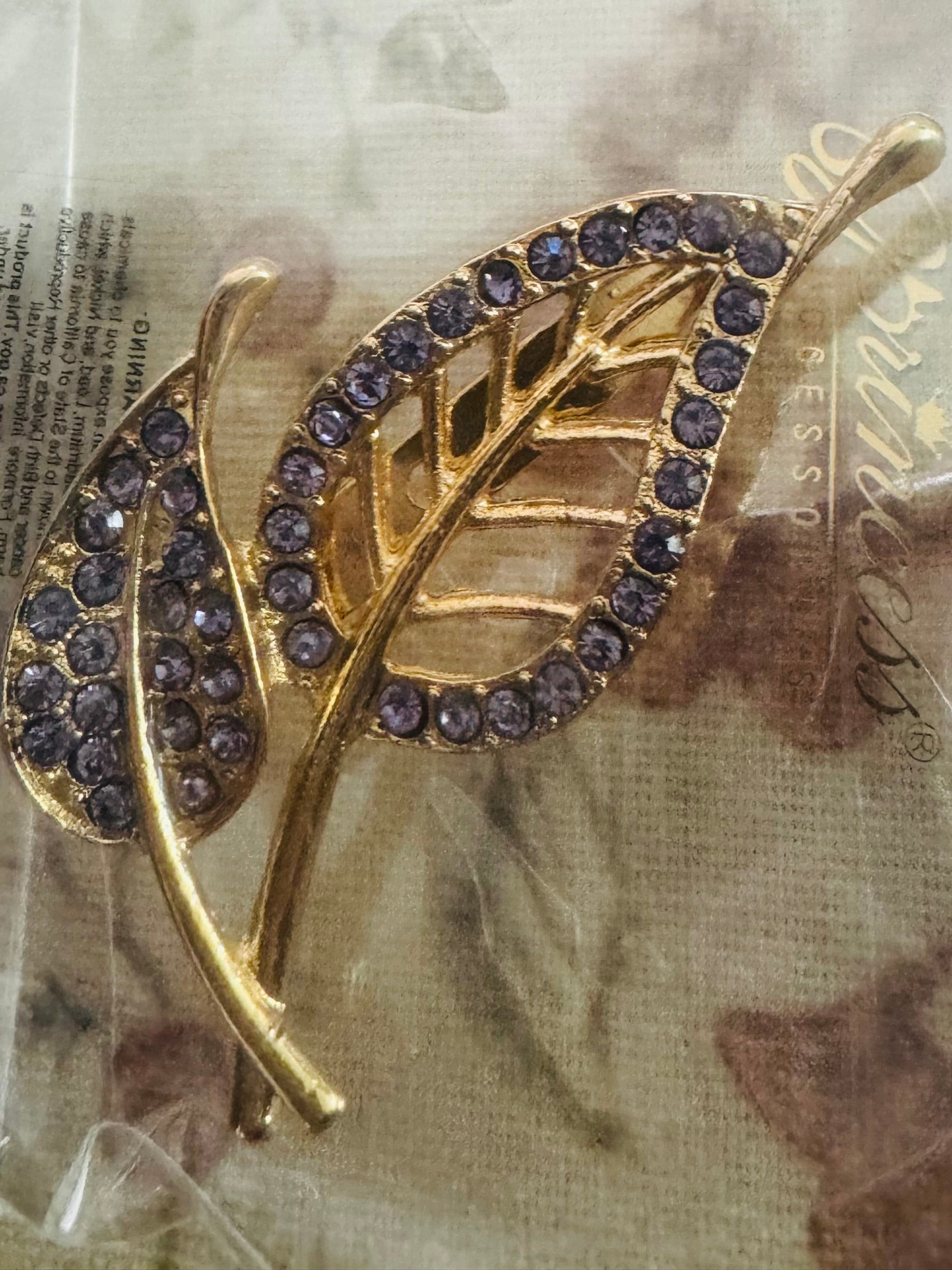 Beaded Rhinestone Leaf Brooch (Multiple Colors)