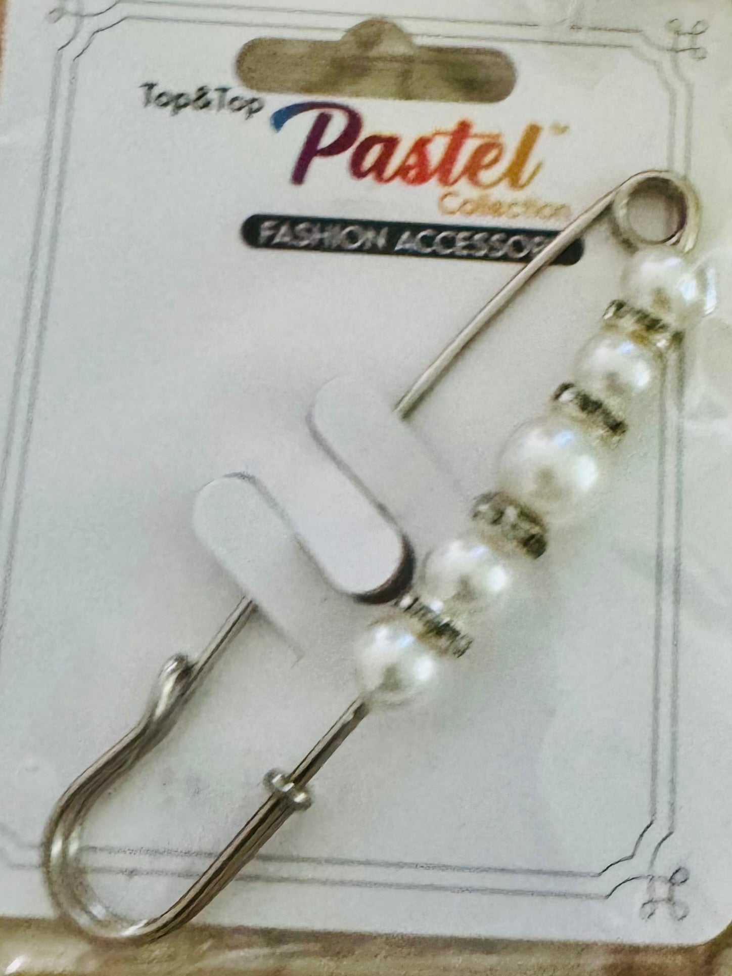 Beaded Pearl and Rhinestone Safety Pin Brooch (Gold or Silver)
