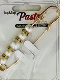 Beaded Pearl and Rhinestone Safety Pin Brooch (Gold or Silver)
