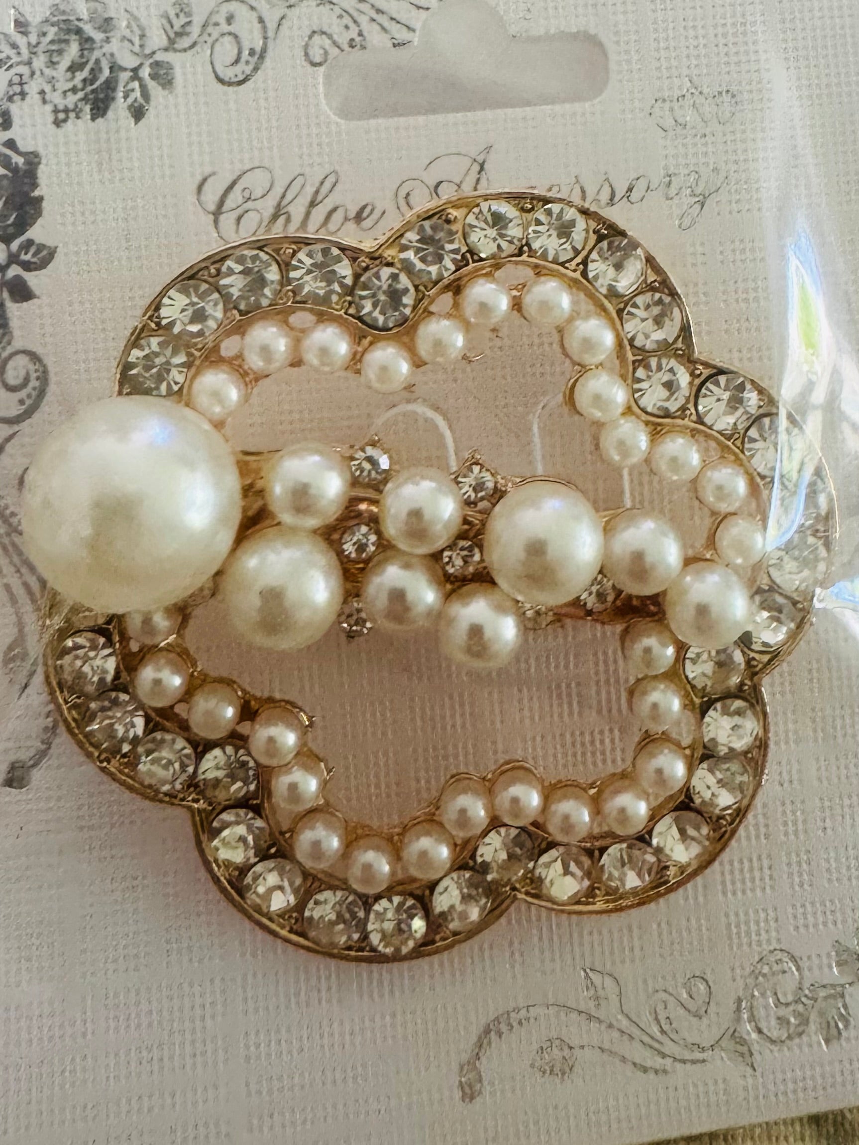 Bloom Beaded Pearl & Rhinestone Brooch (Gold & Silver)