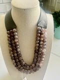 Faux Leather Beaded Necklace – Magnetic Clasp (Grey, Navy, Pink or Brown)