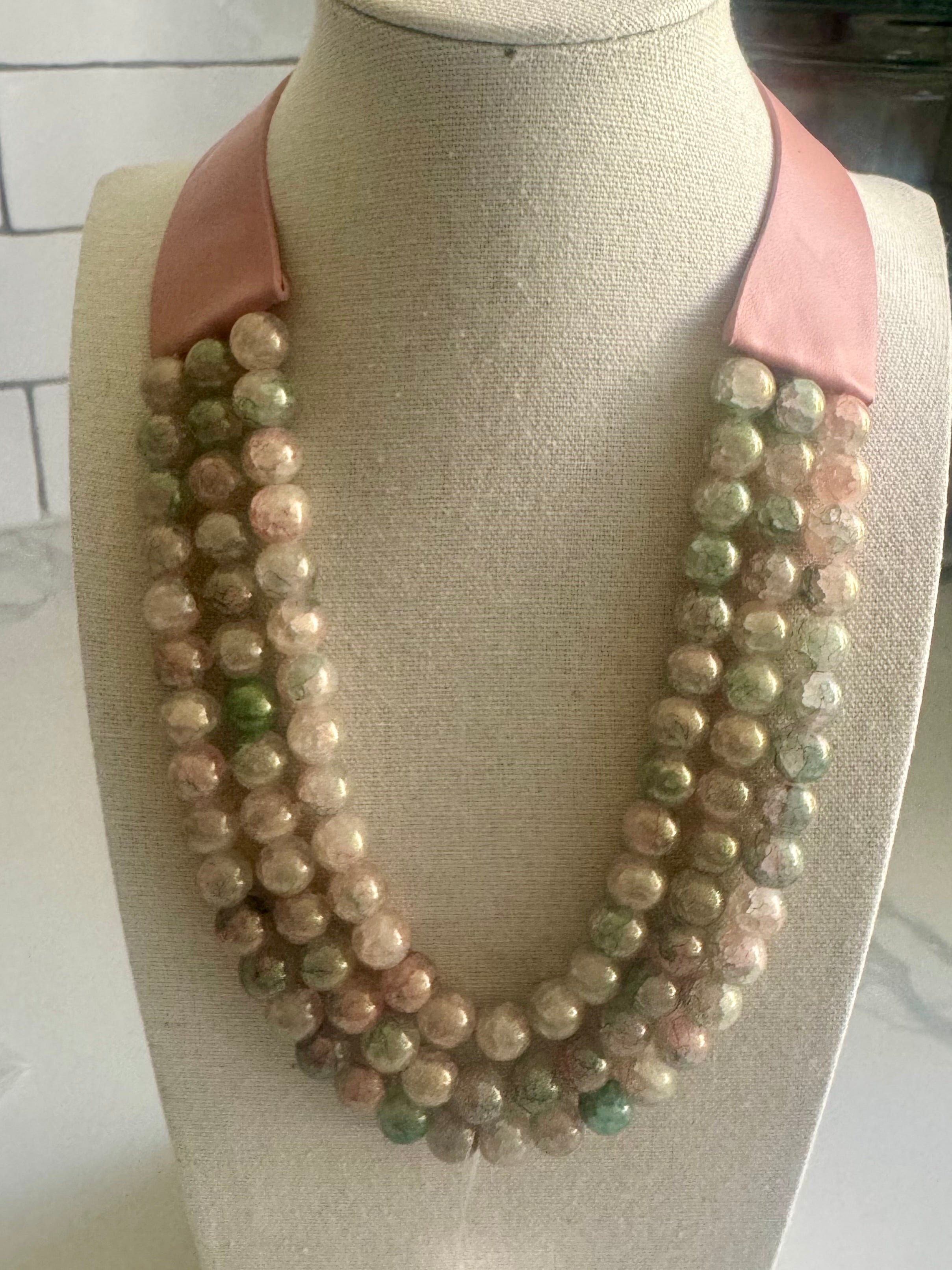 Faux Leather Beaded Necklace – Magnetic Clasp (Grey, Navy, Pink or Brown)