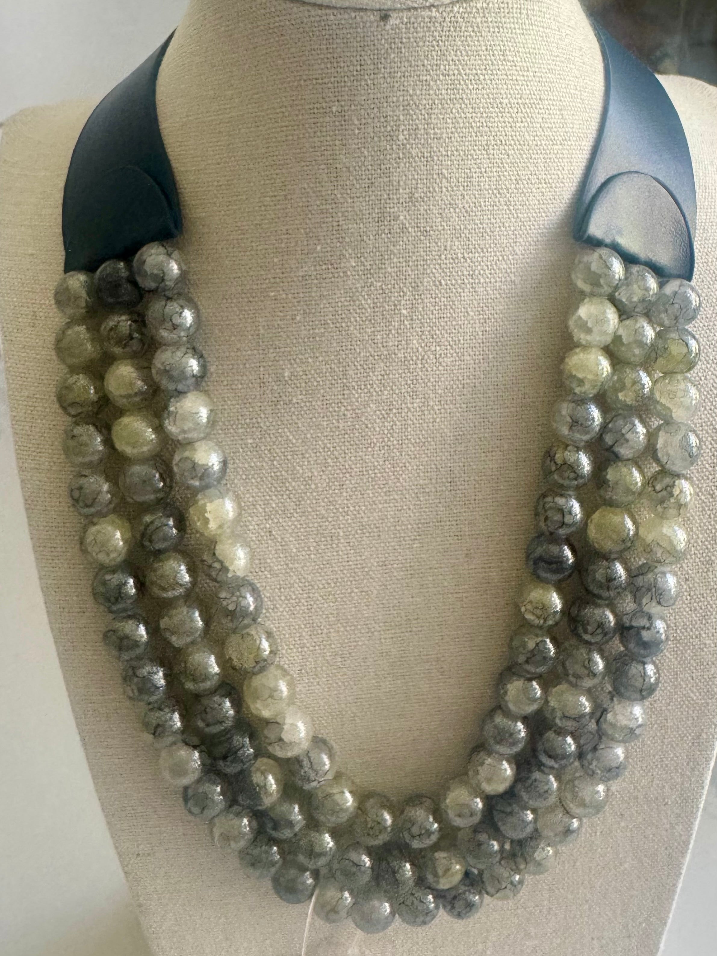 Faux Leather Beaded Necklace – Magnetic Clasp (Grey, Navy, Pink or Brown)