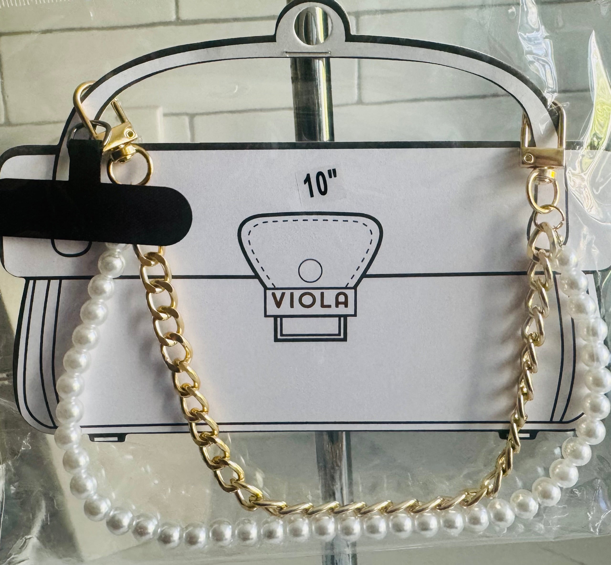 Handbag Charm Chain Handle - Gold Pearl & Gold Enamel Link