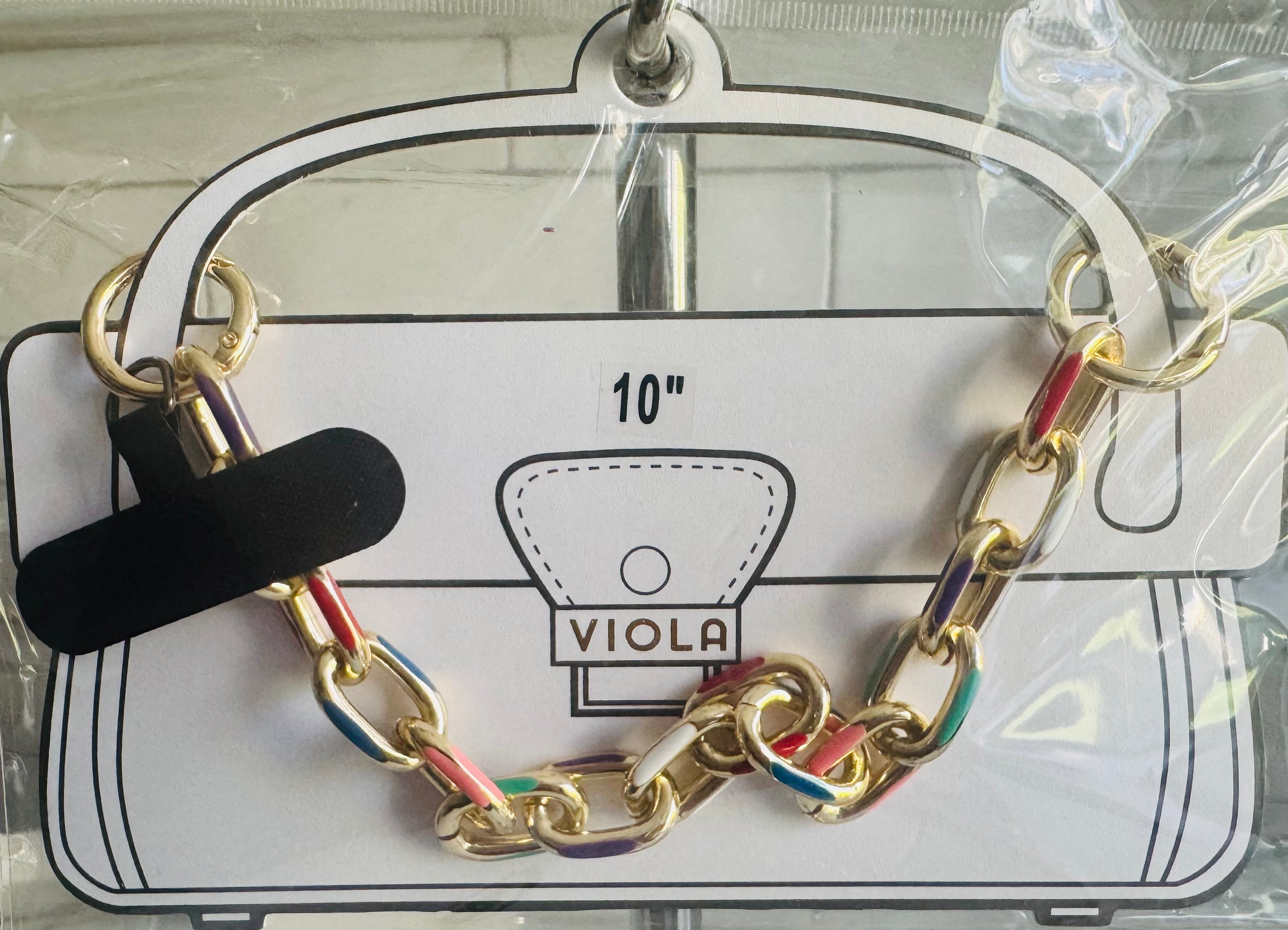 Hand Bag Charm Chain Handle - Gold Pearl & Gold Enamel Link