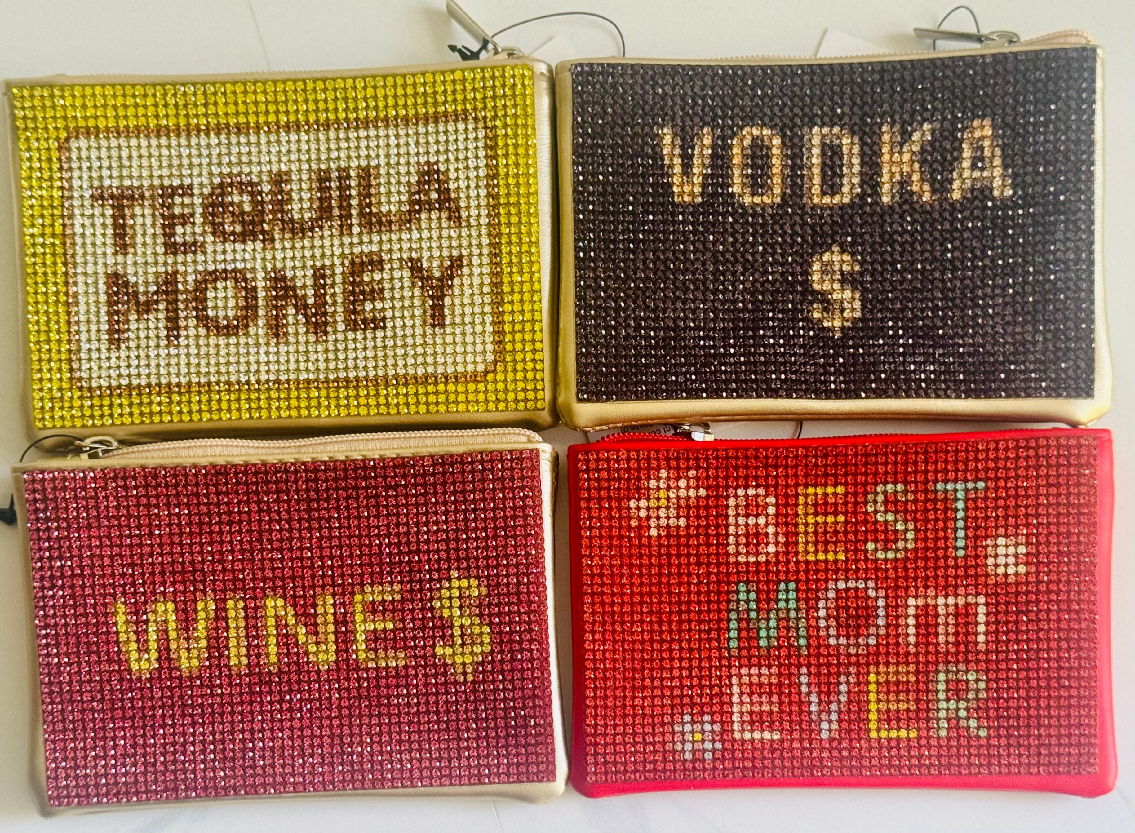 Rhinestone Quote Coin Beaded Bag – Tequila, Vodka, Wine & Mom
