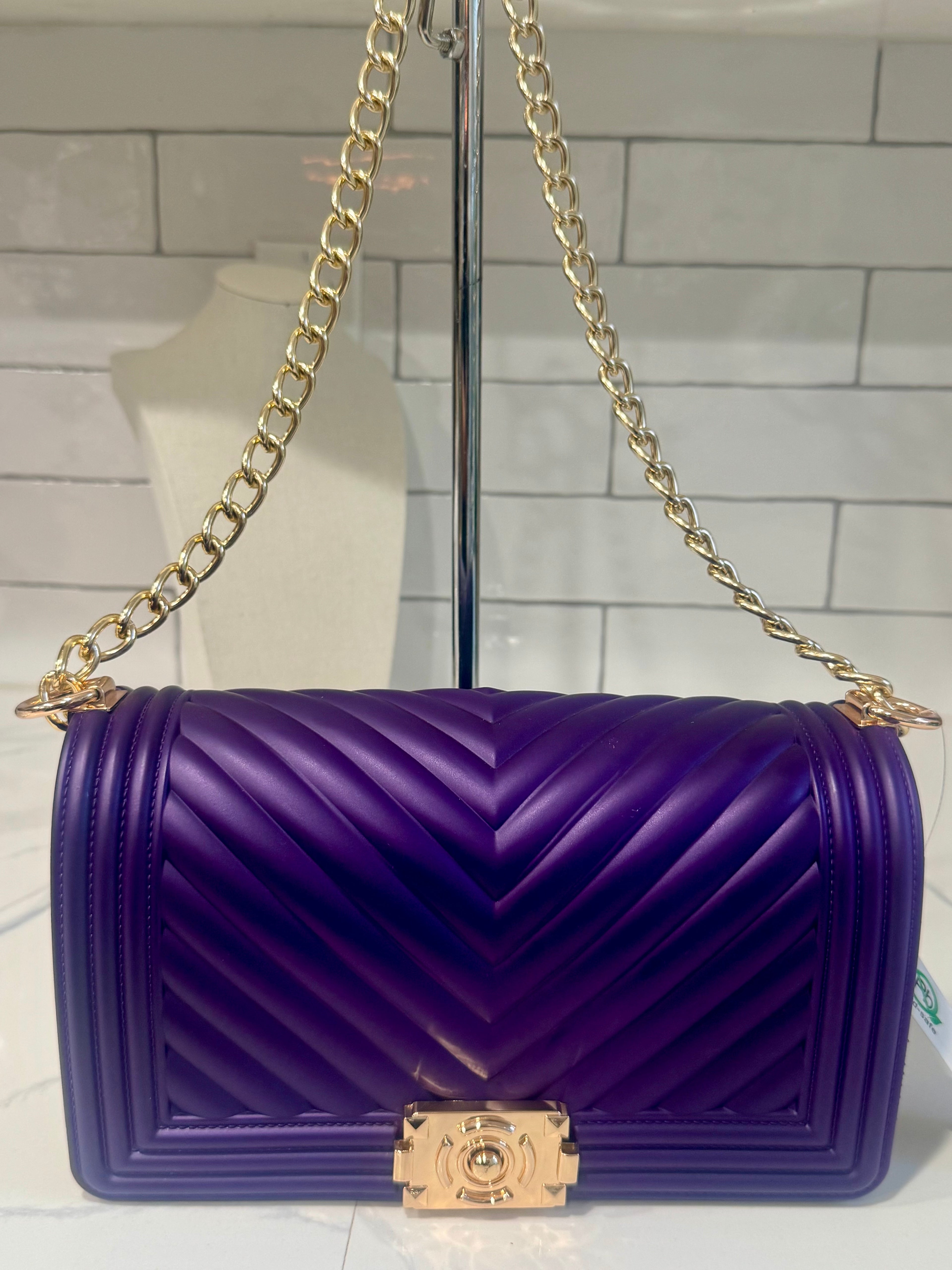 Chevron Quilted Chain Bag - Rich Purple