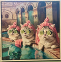 Framed Canvas Kitty Trio Beaded Embellished Print