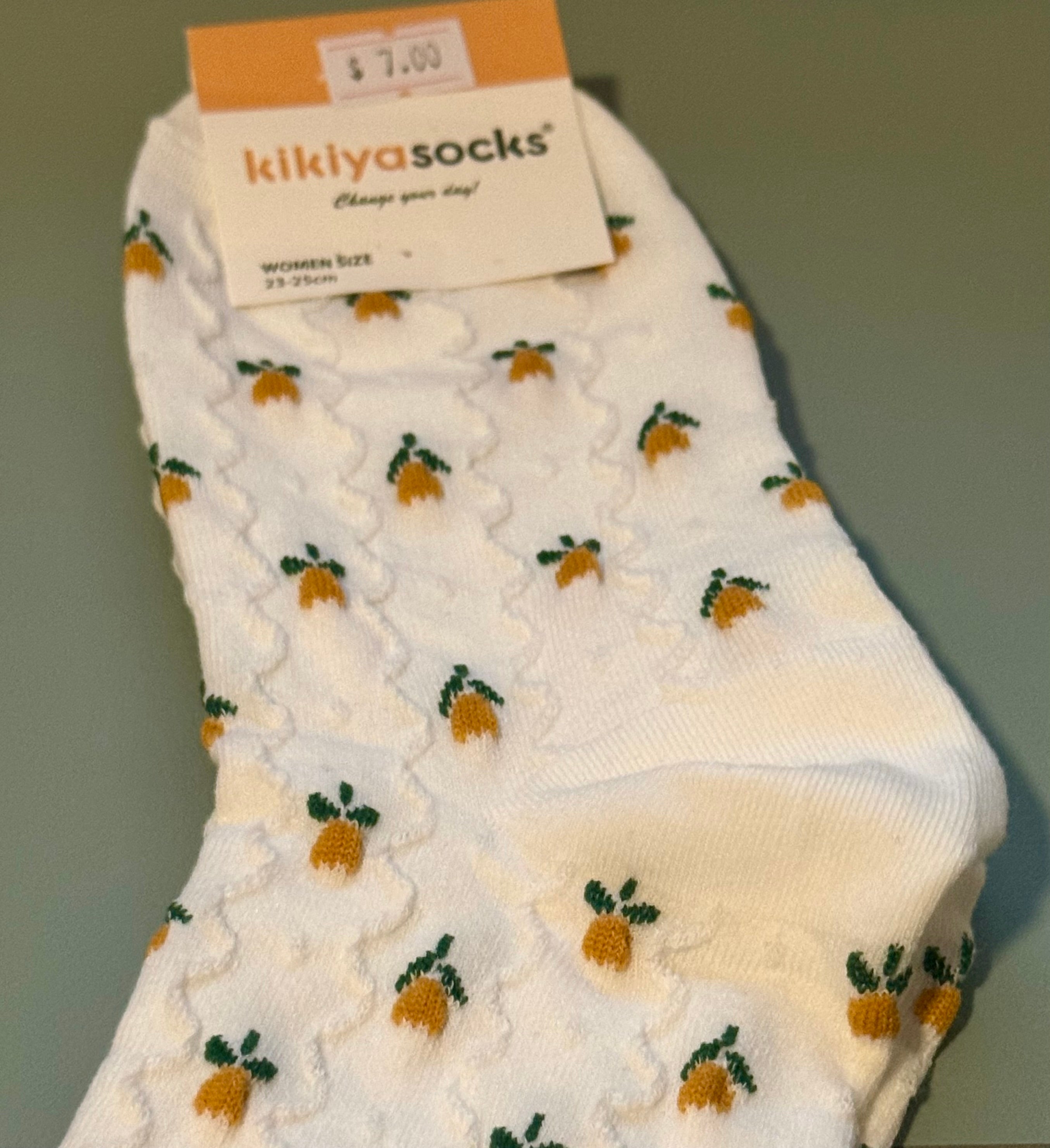 Tulip Print White Tube Socks - Yellow